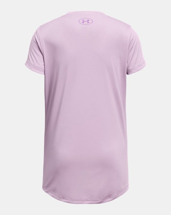 Girls' UA Tech™ Print Fill Big Logo Short Sleeve in Purple image number 1